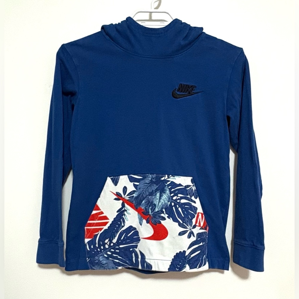 Vintage Nike Royal Blue Hoodie with Tropical Print